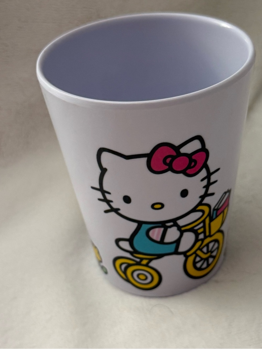 Sanrio Hello Kitty Melamine Tumbler Cup Riding Bike Yellow Tricycle 2024 Tulips - Picture 2 of 8